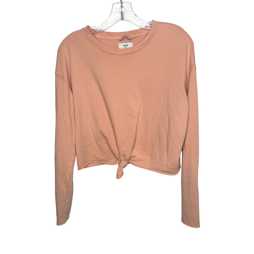 Aerie Coral Pink Long Sleeve‎ Cropped Tie Front Sweatshirt Womens XS